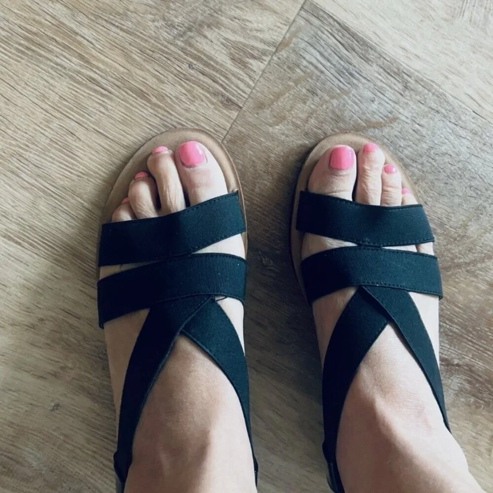 Women's 10 CL Laundry Black Strappy Slip-on Comfort Work Casual Wedge Sandals